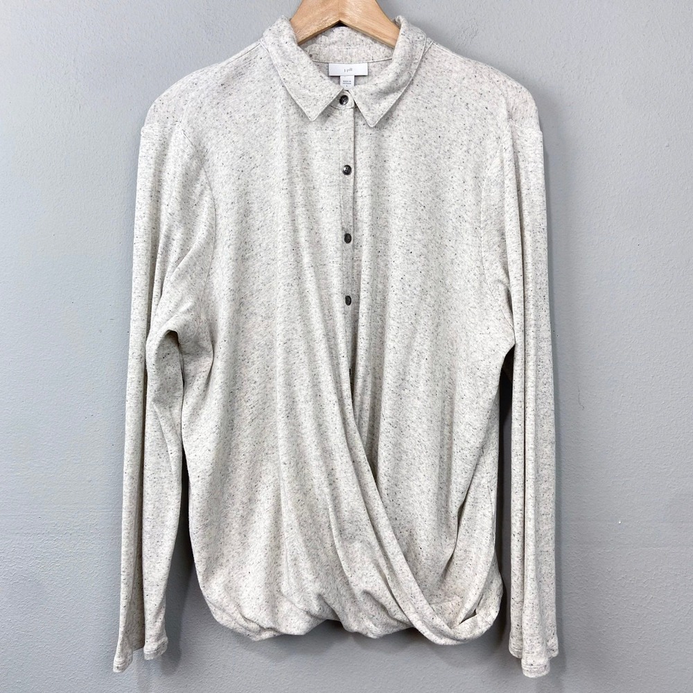 J‎ Jill Knit Twist Front Top Size L Oatmeal Beige Fleck Minimalist Boho Neutrals